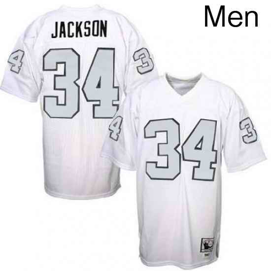 Mitchell And Ness Oakland Raiders 34 Bo Jackson White with Silver No Authentic NFL Jersey